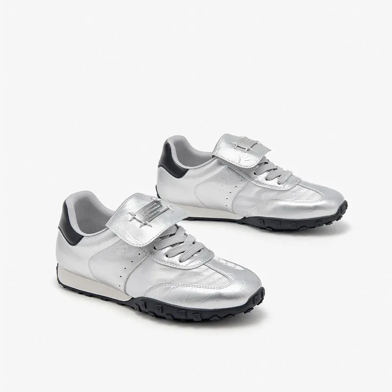 BeauToday Metallic Neutral Sneakers Tennis Trainers Flats for Women