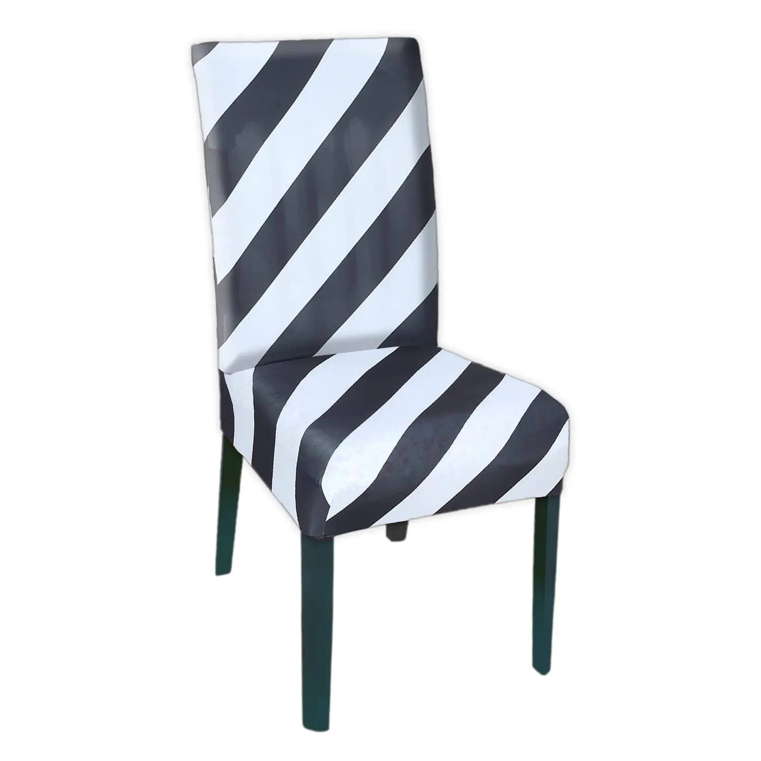 Kuber Industries Strip Printed Elastic Stretchable Polyster Chair Cover for Home, Office, Hotels, Wedding Banquet (Black & White)-50KM0935