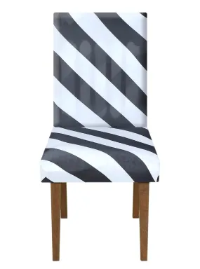 Kuber Industries Strip Printed Elastic Stretchable Polyster Chair Cover for Home, Office, Hotels, Wedding Banquet (Black & White)-50KM0935