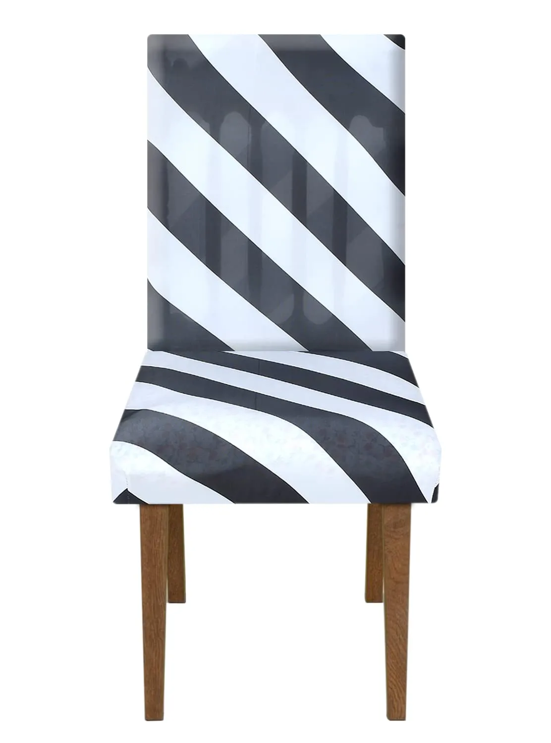 Kuber Industries Strip Printed Elastic Stretchable Polyster Chair Cover for Home, Office, Hotels, Wedding Banquet (Black & White)-50KM0935