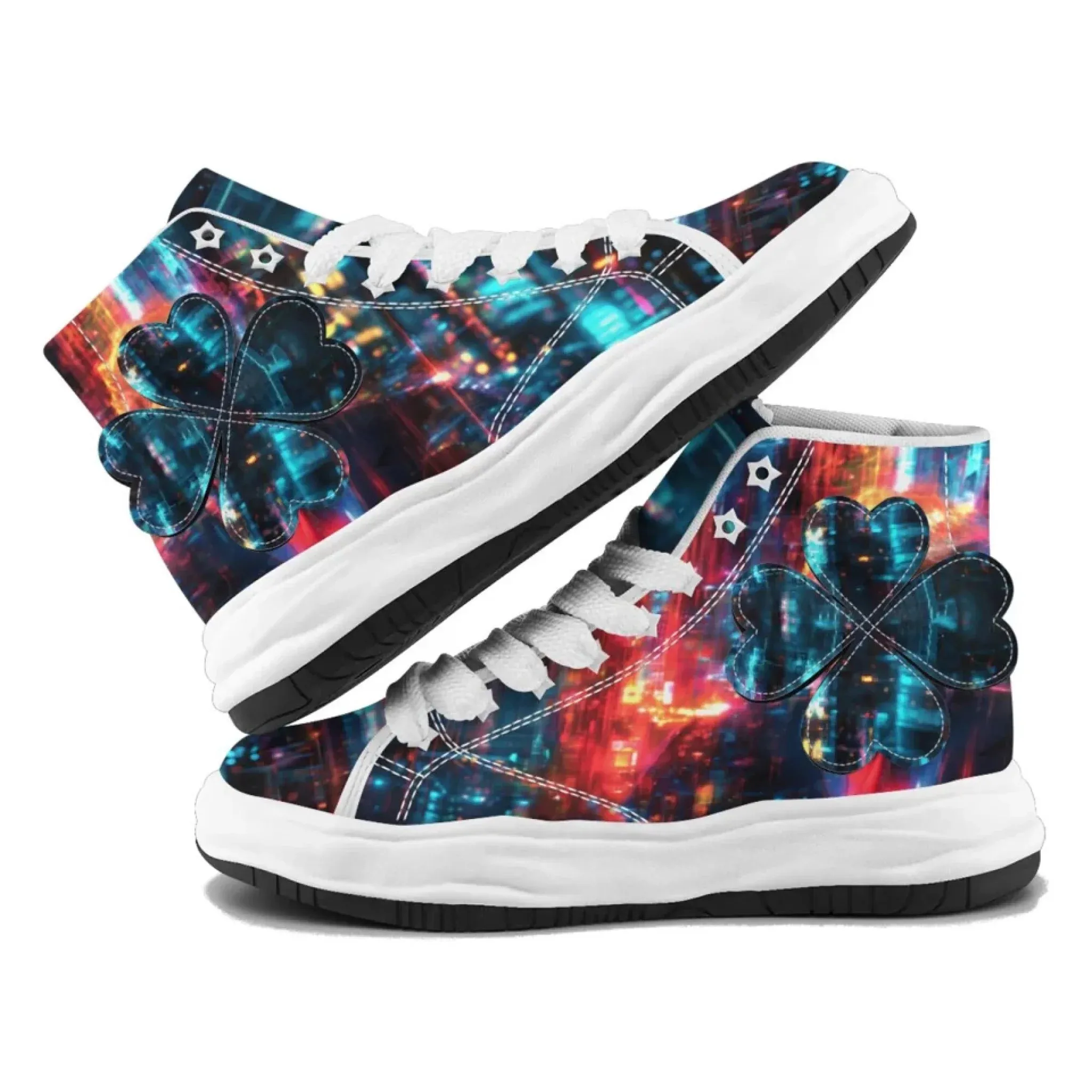 Personalized Trump Sneakers, Custom Canvas  High Top Shoes, Four Leaf Clover Decoration Unisex Shoes