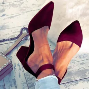 Pointed Toe Suede Buckle Chunky High Heels