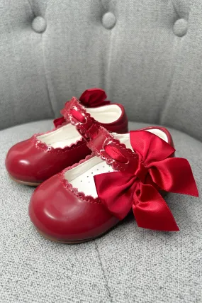 Red Patent Leather Satin Bow Mary Jane Shoes