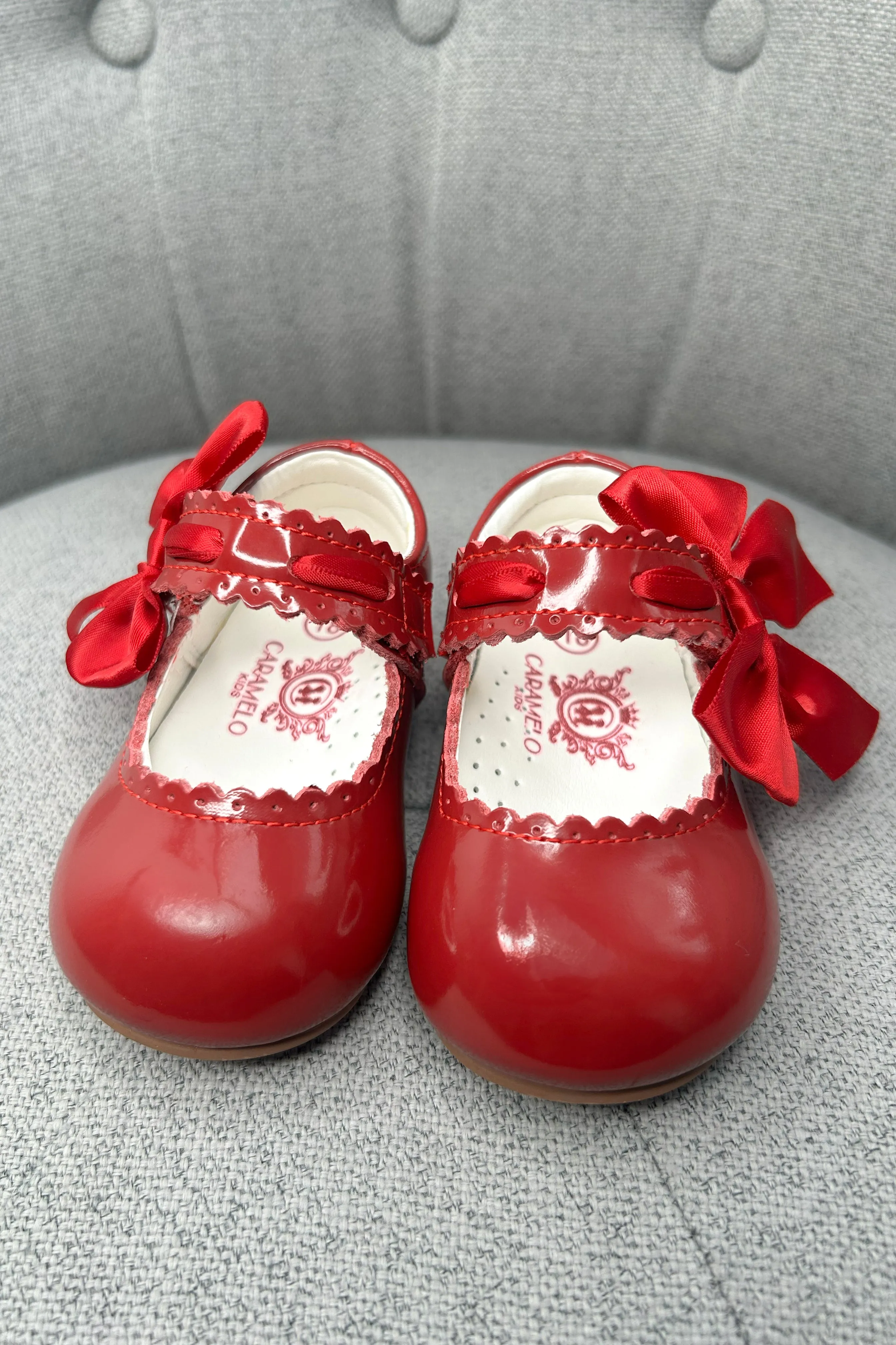 Red Patent Leather Satin Bow Mary Jane Shoes