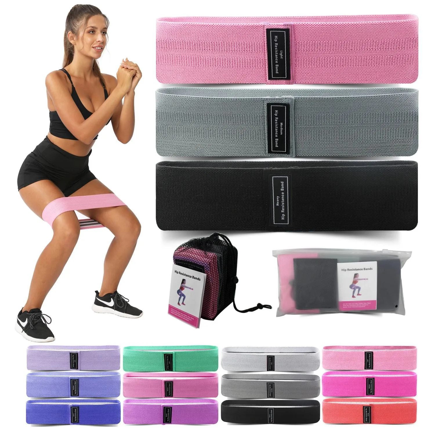 Resistance Bands Set - 3 Pink-Grey-Black