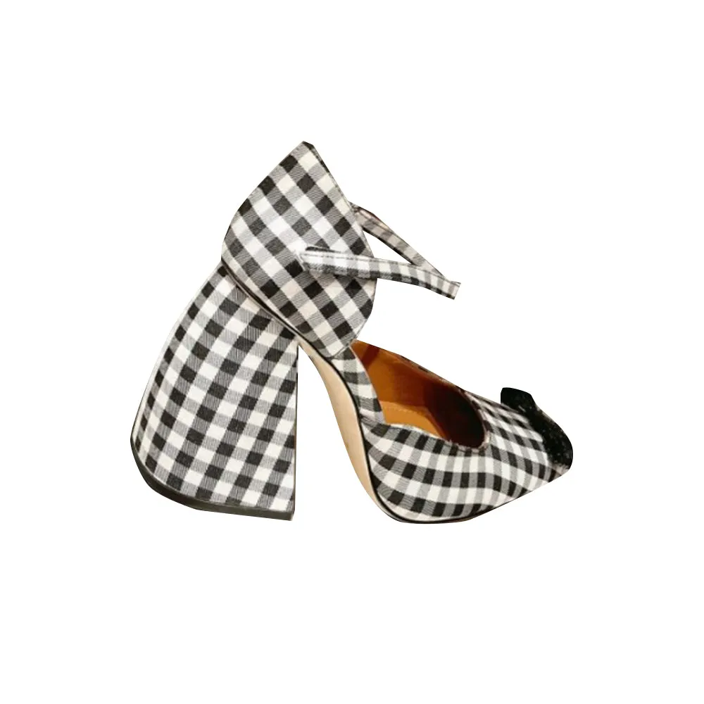 RETKE Checkered Plaid Block Heel Sandals