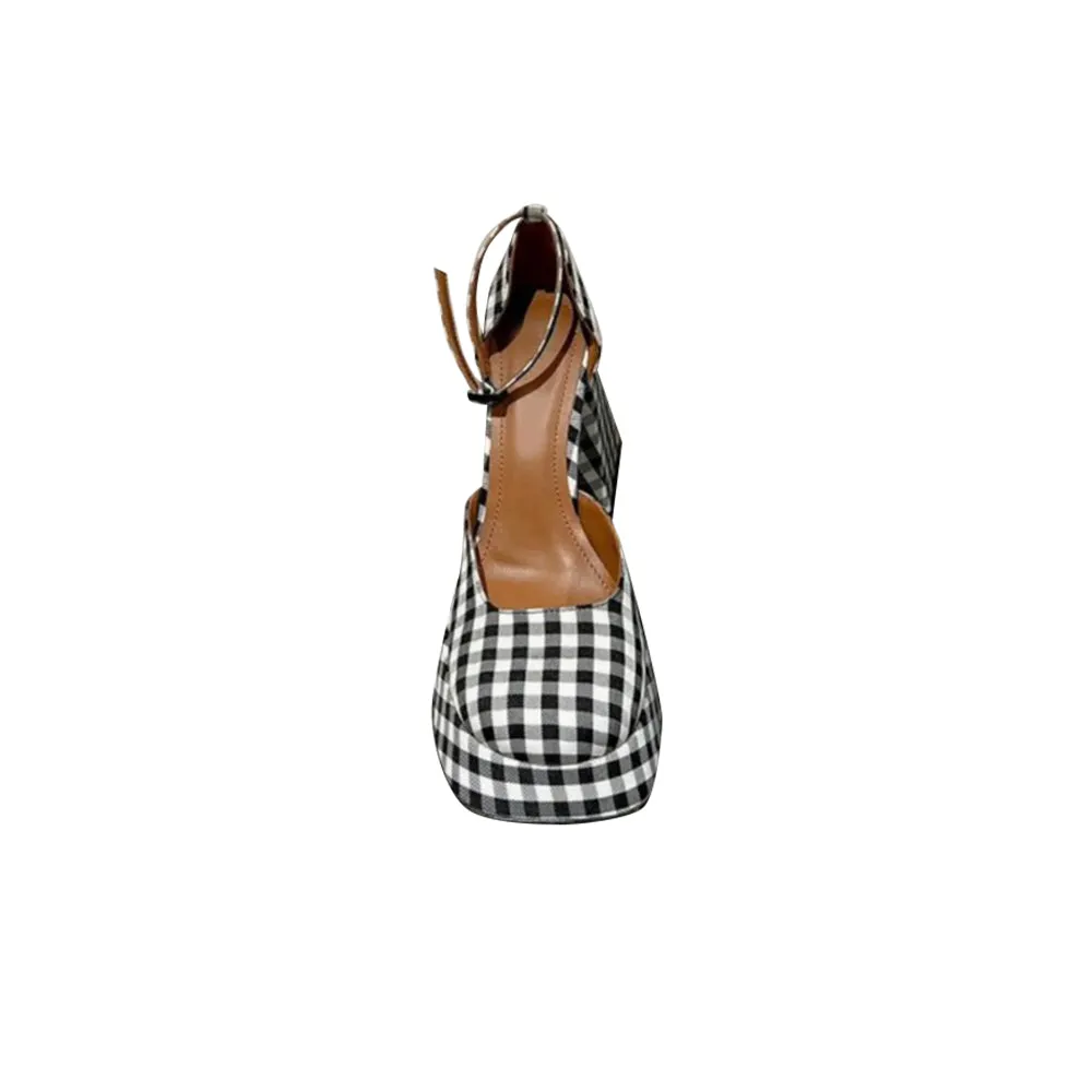 RETKE Checkered Plaid Block Heel Sandals