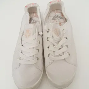Roxy Surf Slip On Shoes Bayshore UK Size 6 Textile Upper White With Pastel Trim Knotted Cotton Laces