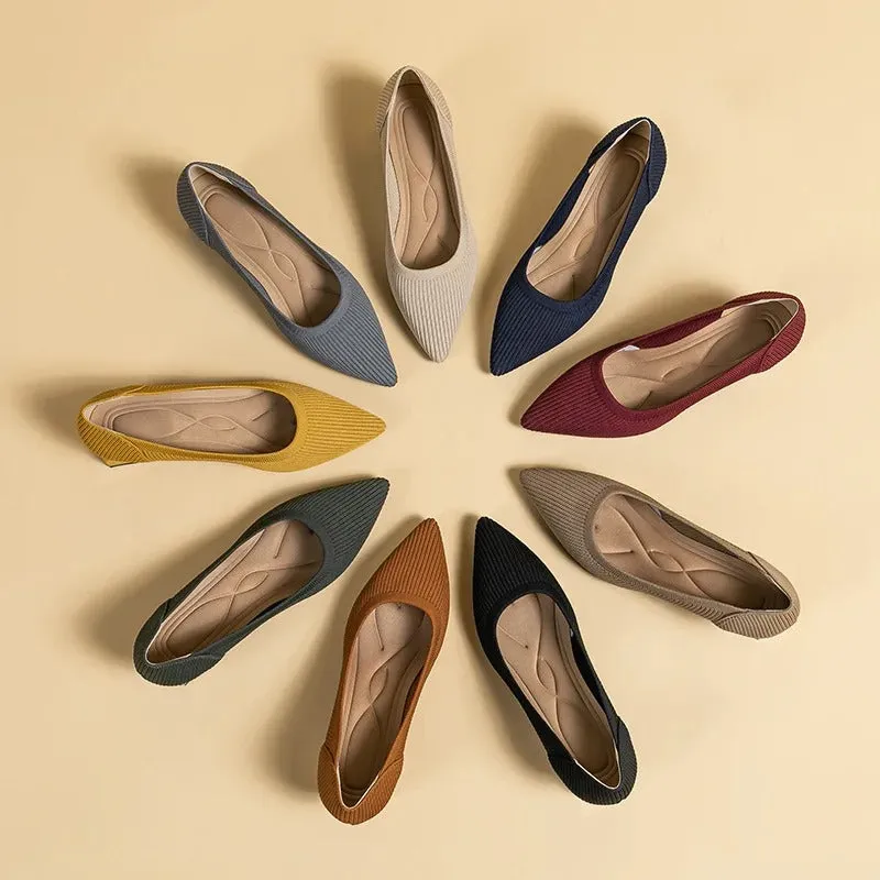 Square Heel Knitted Pointed Toe Loafer Shoes